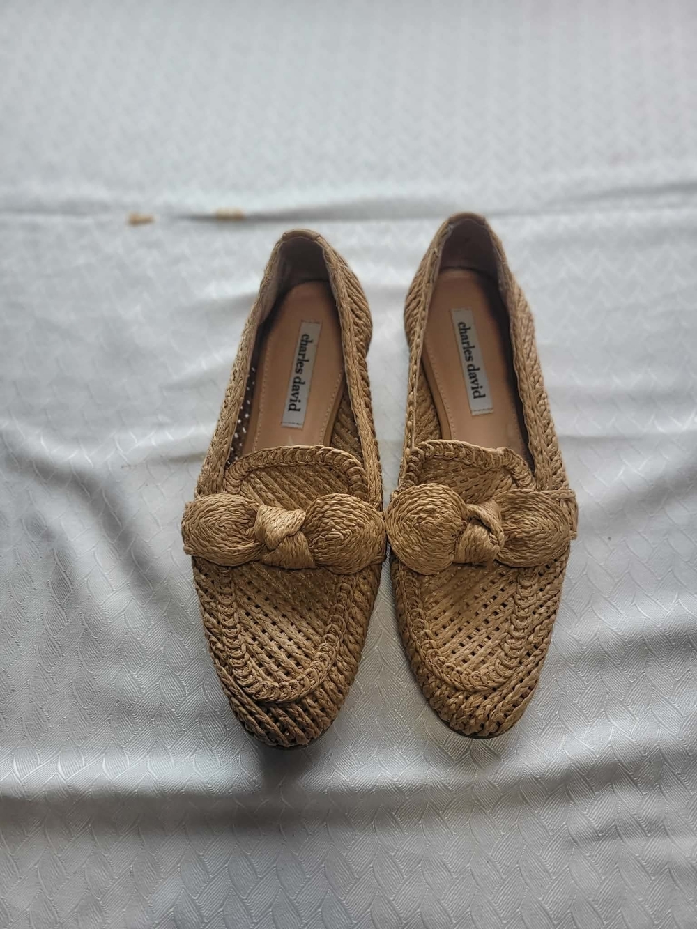Charles David Tan Woven Knot Loafers